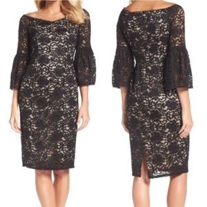 NWT- ADRIANNA PAPELL Monet Black Lace Off The Shoulder Dress